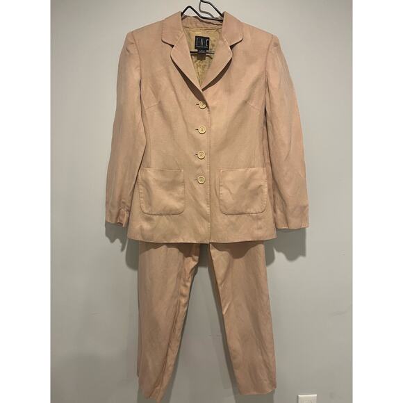 Vintage I.N.C. Silk And Linen Womans Suit Light Pink/Beige Size 4 - Picture 1 of 12